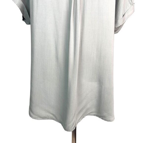 By Together Button-Up Top Womens Size Medium Light Blue Rolled Hem Lightweight - Picture 12 of 14